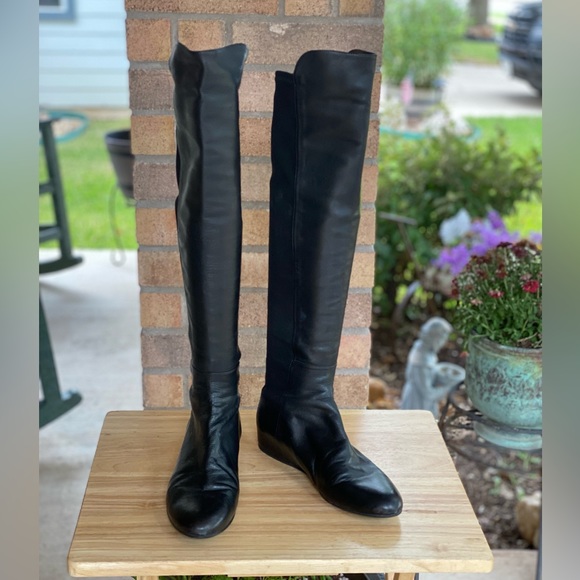 Stuart Weitzman MAINLINE Hidden Wedge Over the Knee Boot Black Leather Size 8.5 - Picture 4 of 11